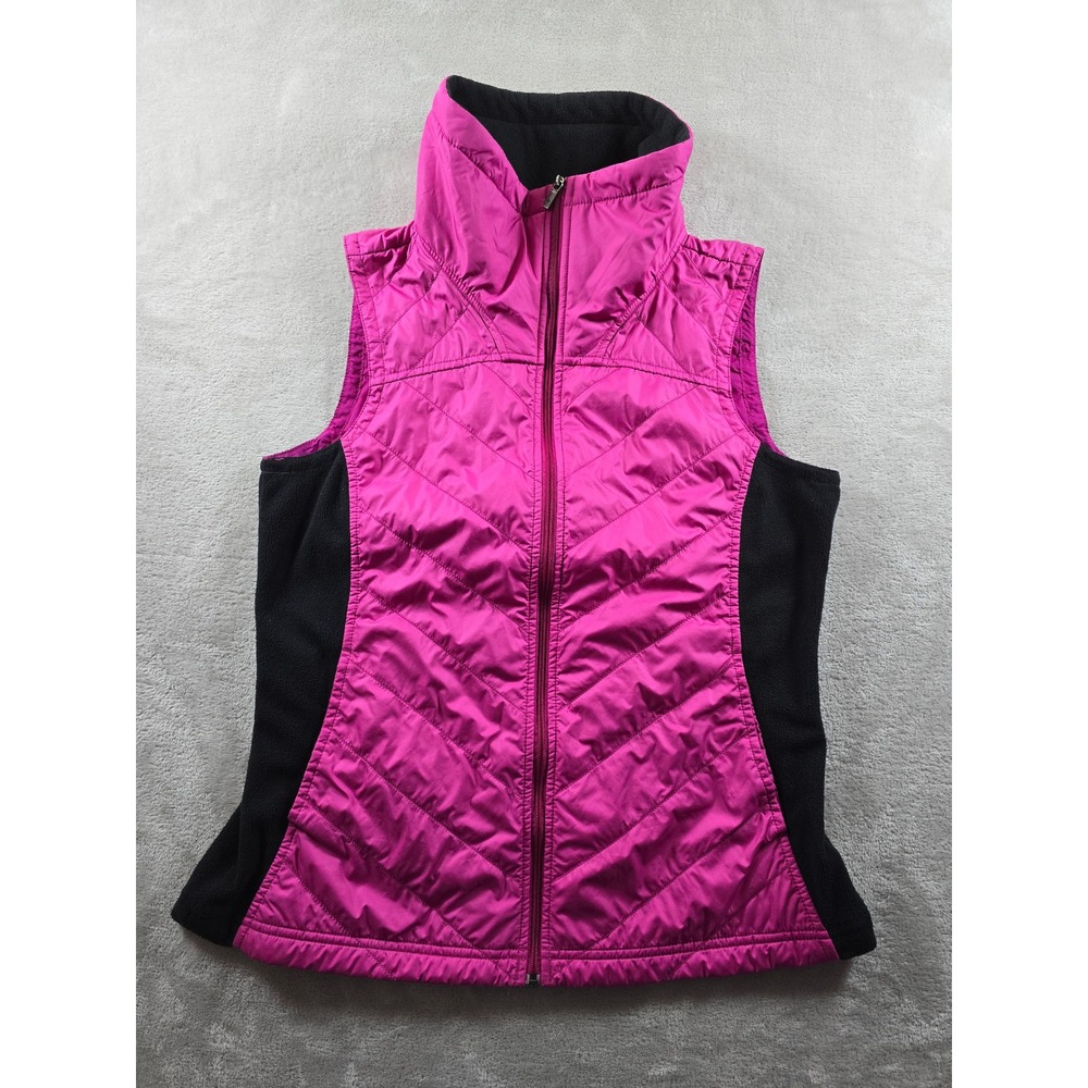 Columbia Quilted Vest Womens‎ M Pink Full Zip Fleece Sides Pockets Sleeveless